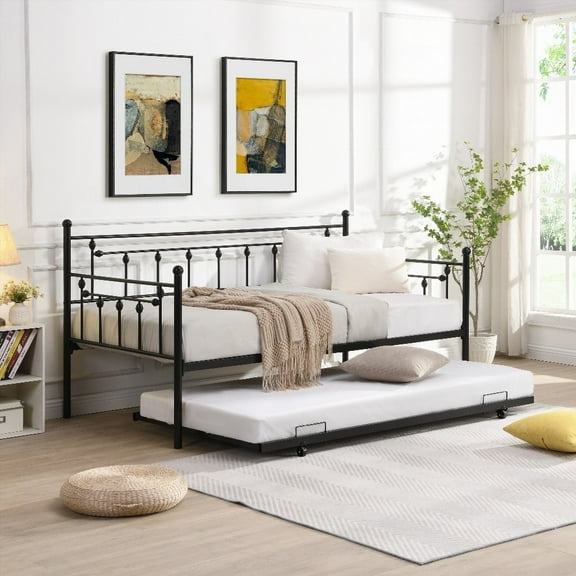 Daybed with Trundle (BLACK) - Comfort & Easy Setup