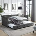 thumbnail image 1 of Muumblus Twin-to-Double Day Couch for Small Spaces, Grey Linen Upholstered, 1 of 8