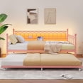 thumbnail image 1 of Daybed with Trundle – Pink Twin Metal Trundle Bed w/ Charging Station & LED Lights, Pull-Out Sofa Bed for Small Spaces, 1 of 8