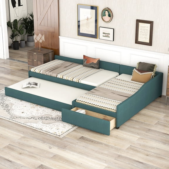 Daybed with Trundle and Drawer - Sleep for Three - Studio - Soft Fabric Comfort
