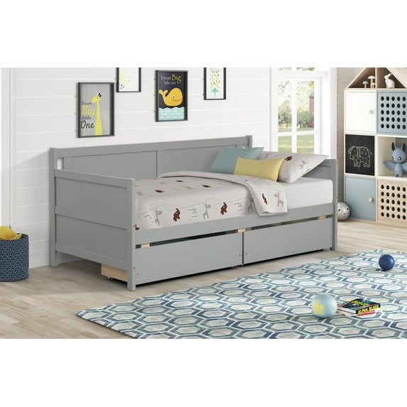 Daybed with two drawers, Twin Size Sofa Bed, Storage Drawers for Bedroom, Living Room, Grey