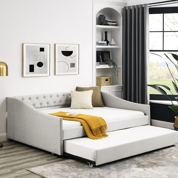 Daybed with wave arms and tufted back / Adds charm and functional space to bedroom