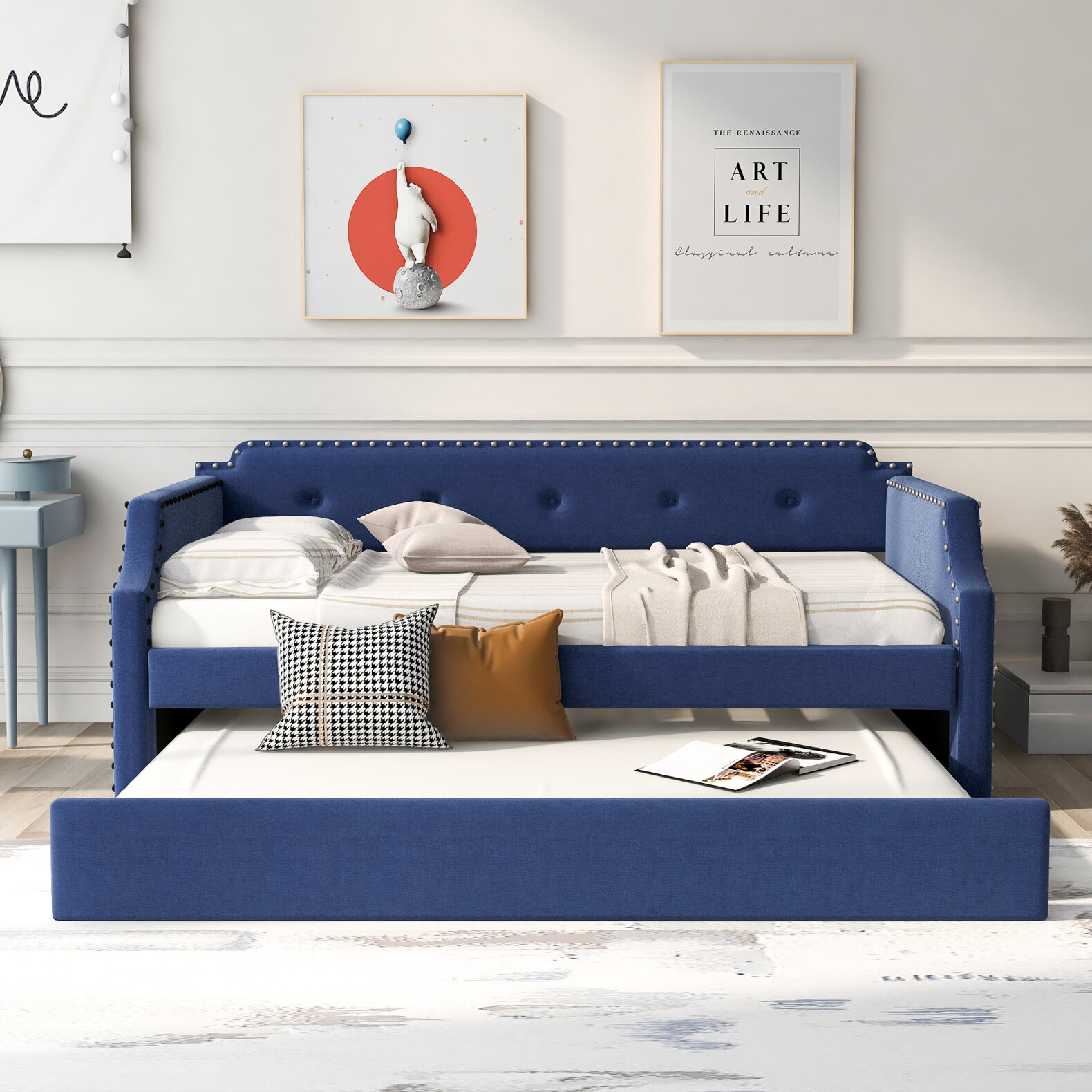 Daybeds, Modern Style Trundle Bed Twin with Wood Slat Support