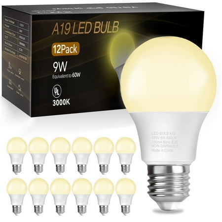 DAYBETTER A19 LED Light Bulbs, 60W Equivalent,3000K Soft White, 9W 800 Lumens,12 Pack