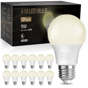 DAYBETTER A19 LED Light Bulbs, 60W Equivalent,4000K Cool White, 9W 800 Lumens,12Pack