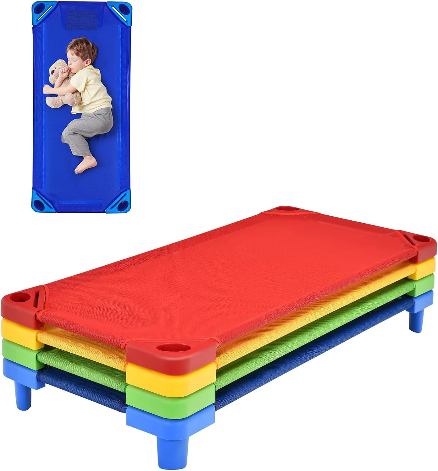 Daycare Cots, 6-Pack Stackable Nap Bed Cot with Easy Lift Corners ...