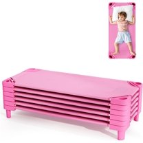 Daycare Cots, 6-Pack Stackable Nap Bed Cot with Easy Lift Corners, Portable Children Sleeping Cots for Preschool Classroom, Nursery, Ready-to-Assemble (Pink)