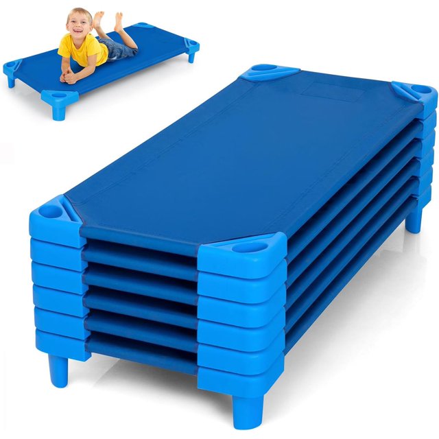 Daycare Cots for Kids, Pack of 6, 51” L x 22.5” W Stackable Nap Cots with Easy Lift Corners