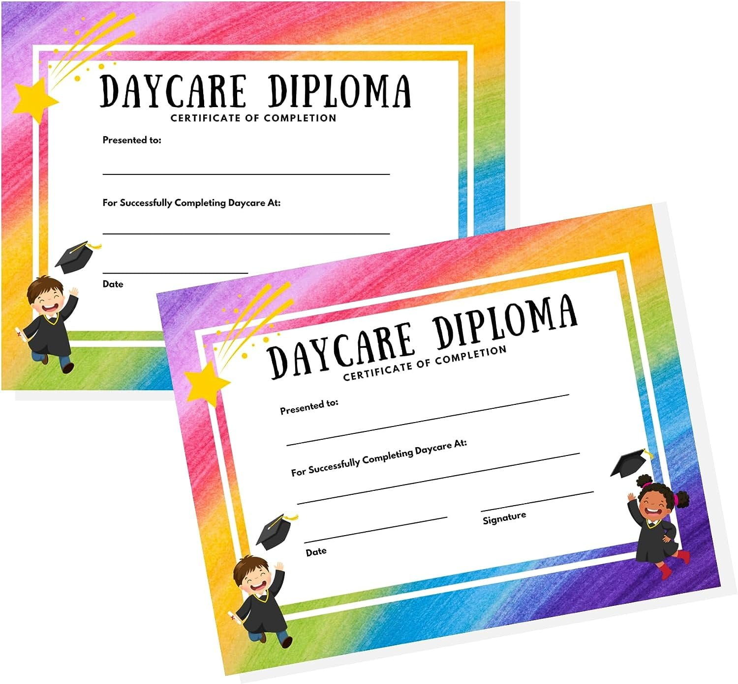 Daycare Graduation Diploma  50 pk 8.5 x 11 Certificate of Achievement Award Preschool Pre K for Teachers to Hand Out at Ceremony