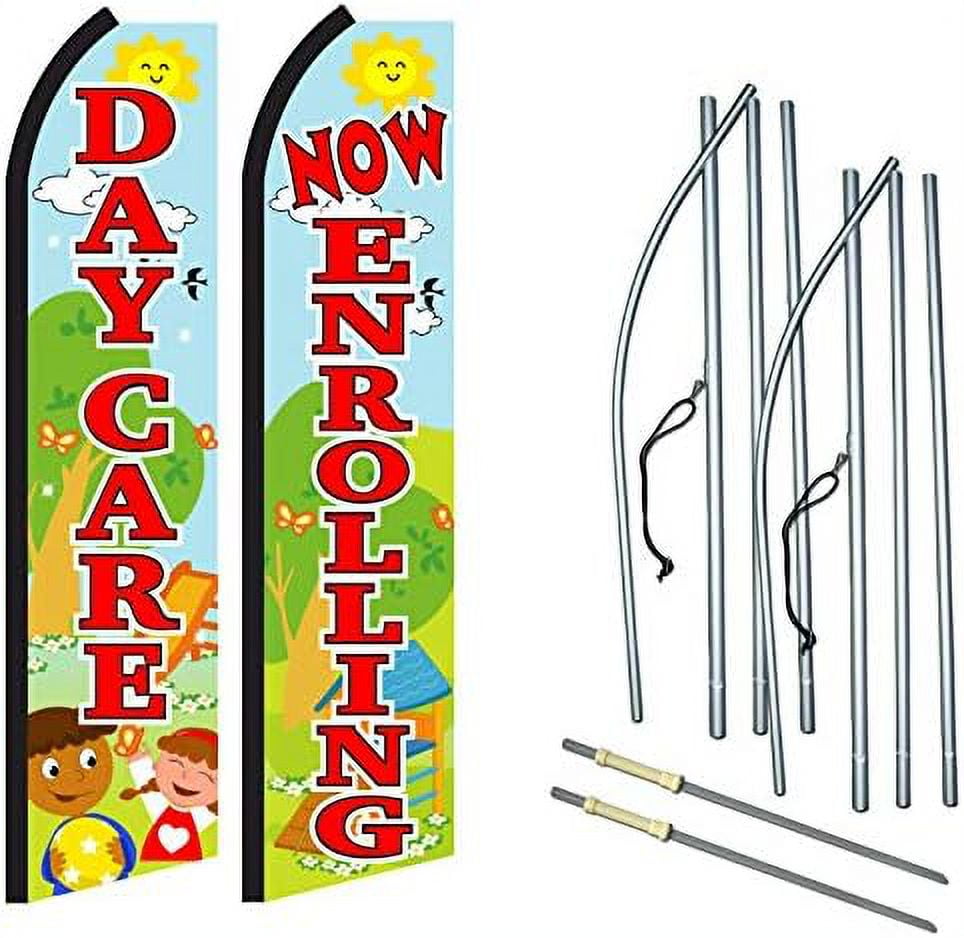 “Daycare/Now Enrolling" 2 Pack Of Swooper Feather Flag Sets