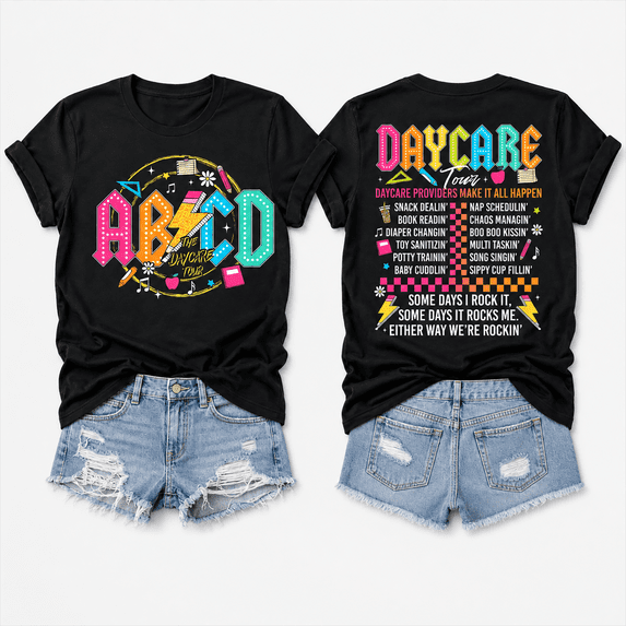 Daycare Provider T-Shirt for Women, ABCD Daycare Tour Graphic Teacher Shirt, Funny Childcare Gift