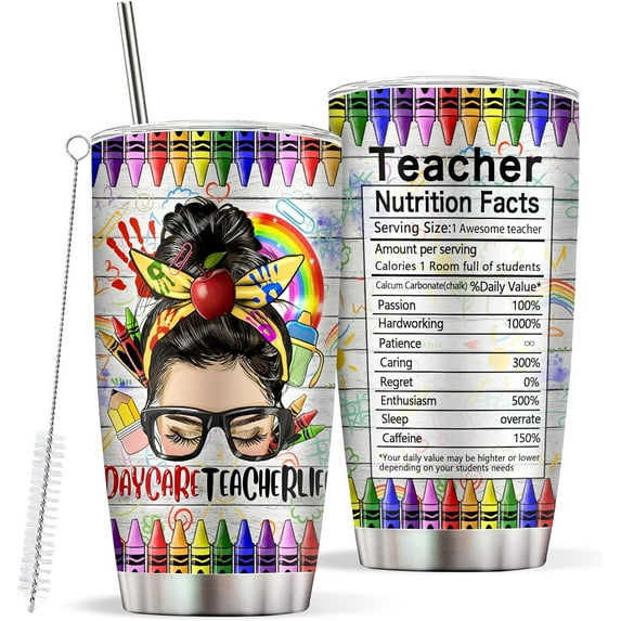 Daycare Teacher Appreciation Gifts for Women, 20oz Stainless Steel Tumbler Coffee Cup, Birthday Gifts for Kindergarten Teachers from Students, Thanksgiving Day Gifts for Daycare Provider