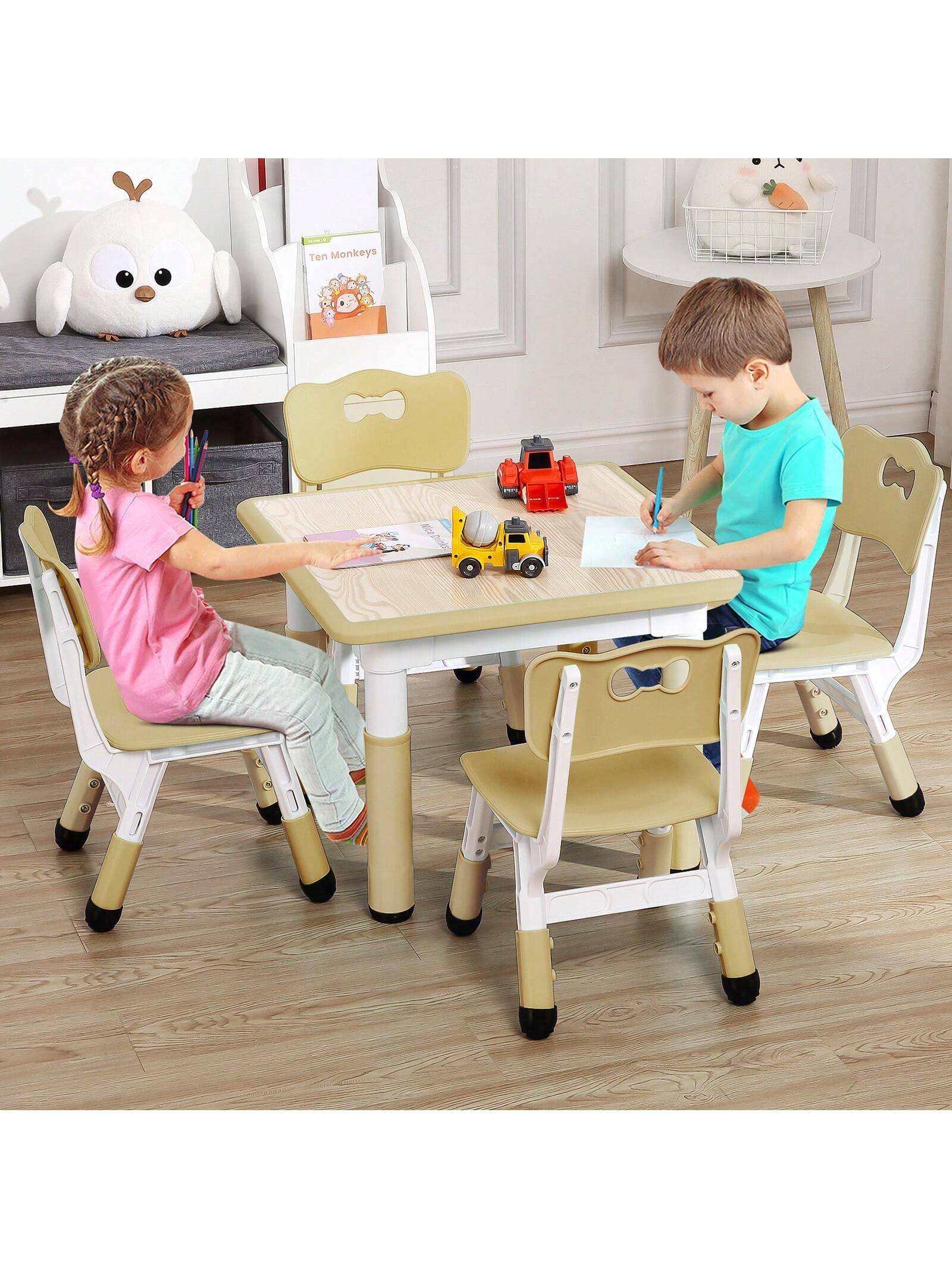Daycares Kids Table And Chairs Set, Height Adjustable Desk with 4 Seats ...