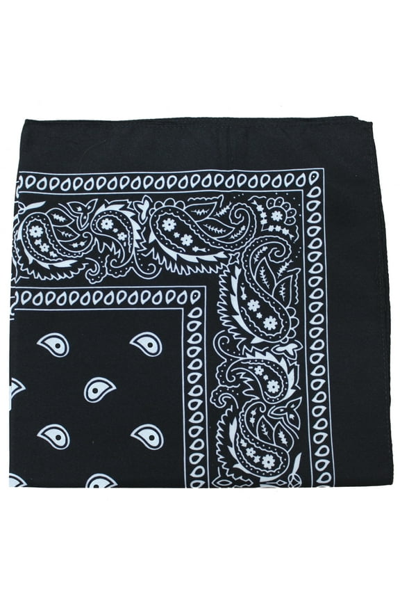 X-Large Paisley Print Polyester Bandanas - Wholesale Lot - 72 Pack (Black)