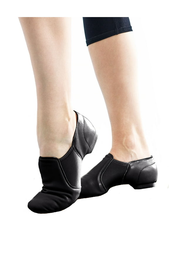 Black Jazz Shoes Leather Slip On for Kids Girls Boys