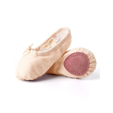 Daydance Girls' Canvas Ballet Shoes, Split Sole Flats, Ballet Pink, Size 12.5 Little Kids