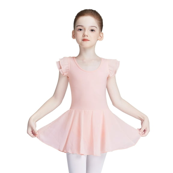 Daydance Girls Ballet Dance Dress Ruffle Sleeve Tutu Skirted Leotard Ballerina Ballet Dress