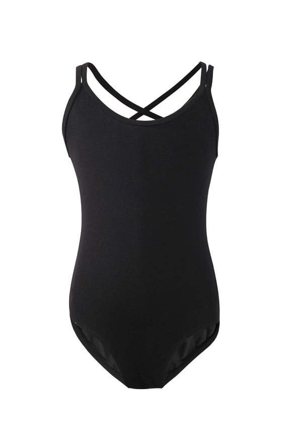 Girls Leotards Basic Camisole Ballet Dance Leotards Criss Cross Back Gymnastic Bodysuit Black
