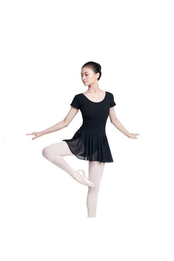Skirted Black Ballet Dance Leotard for Women