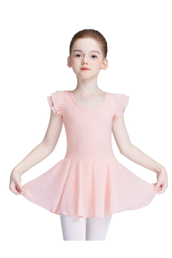 Toddler Girls Ballet Tutu Skirt Ruffle Sleeve Dance Dress Pink