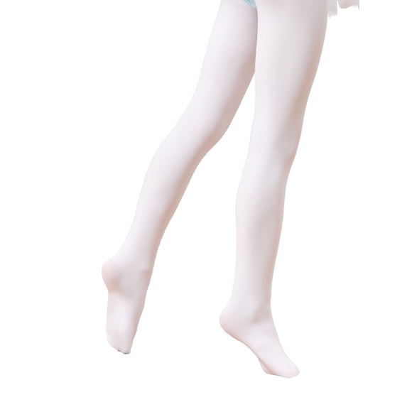 Daydance White Ballet Tights Ultra Soft Opaque Footed Dance Leggings for Girls, One Pair