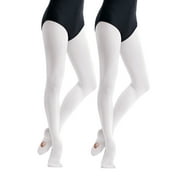 Daydance Footless White Dance Tights, Girls Ballet Transition Tights, 60D, 2 Pairs