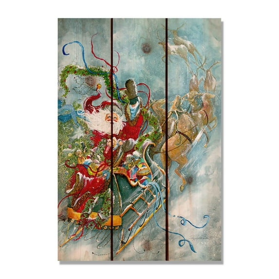 Daydream Abrams Fly Away Santa Indoor / Outdoor Cedar Panel Wall Art
