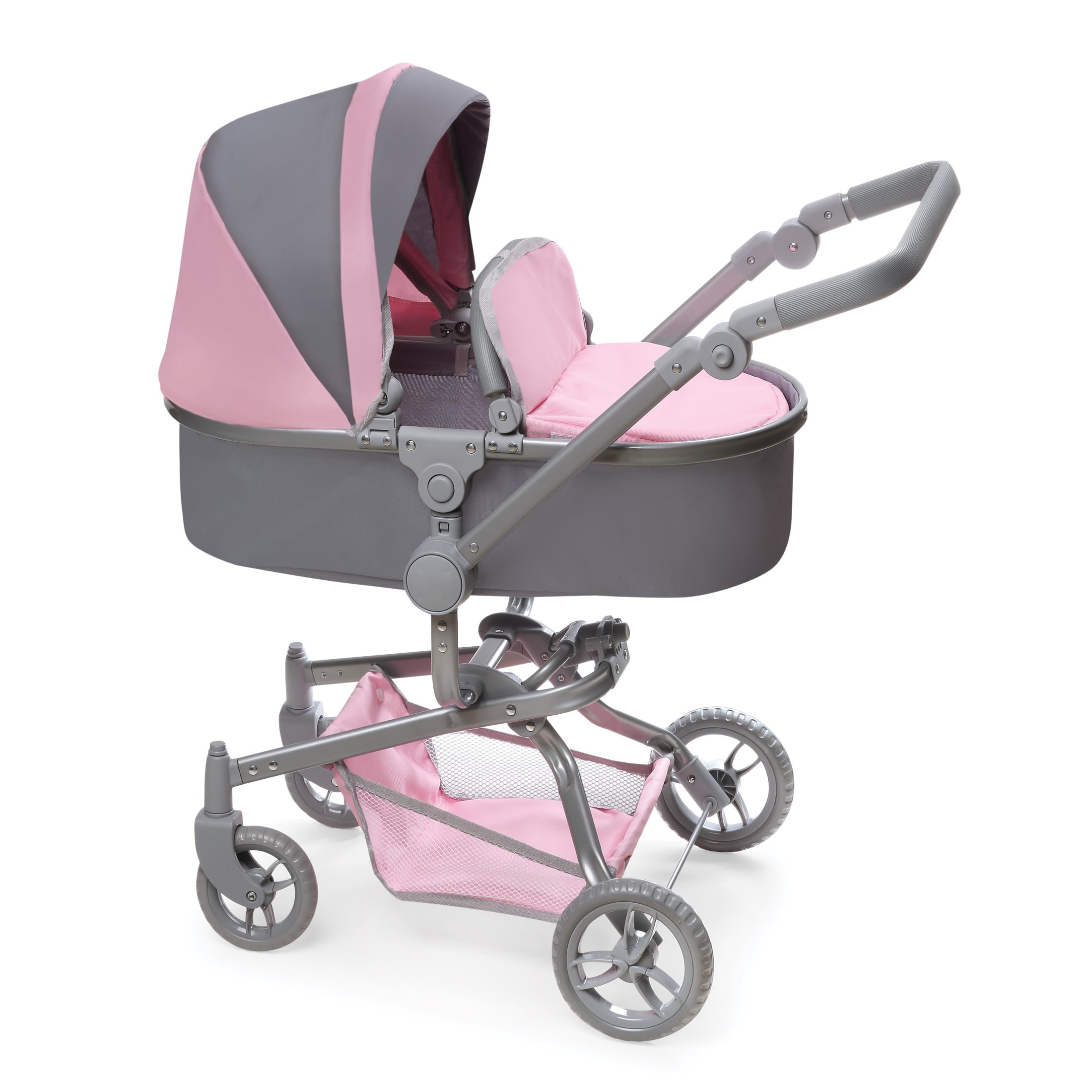 Daydream Multi-Function Single Doll Pram & Stroller - Gray/Pink