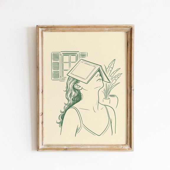 Daydream Reader Minimal Line Woman Femmaura Bold Series Library Reading Room Bedroom Decor Wall Decor Unframed Paper Print