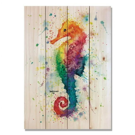 DaydreamHQ Rainbow Watercolor Seahorse Wood Art Print