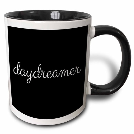 3drose, Daydreamer Written in Cursive in White Lettering on Black Background., 11oz Two-tone Black Mug