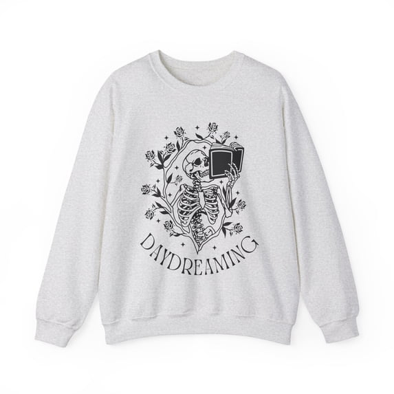 Daydreaming Book Lover Sweatshirt Skeleton Reading Shirt Reader Crewneck