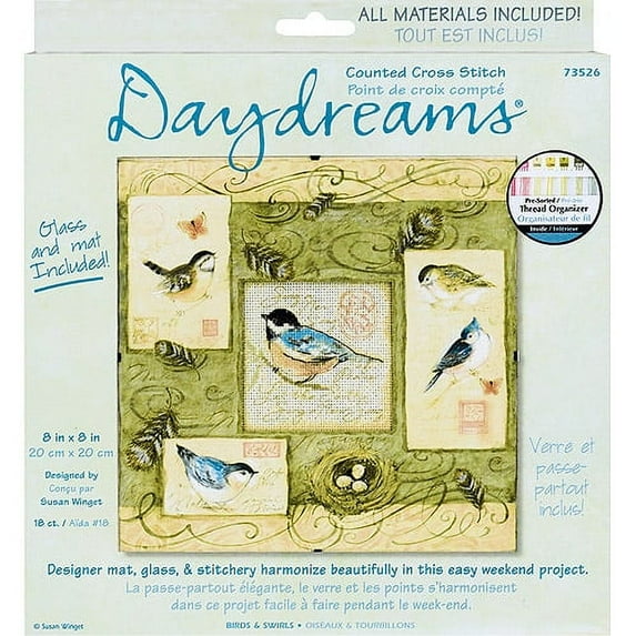 Daydreams Birds & Swirls Counted Cross Stitch Kit-8 Inch X 8 Inch