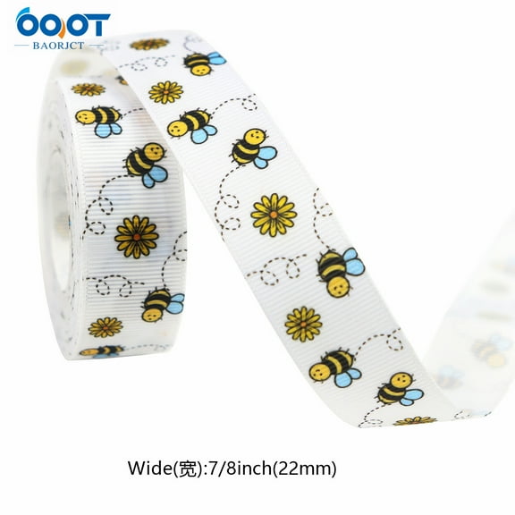 Dayesque 1 Roll Spring Bee Ribbon Polyester Edge Grosgrain Ribbon Bee Theme Party Favors for Flower Bouquet Wrapping and Hair Bow Making