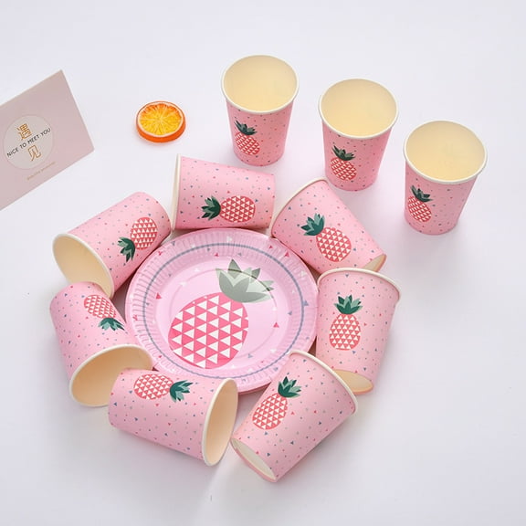 Dayesque Pineapple Paper Plates and Cups Set, Hawaiian Party Tableware for Kids Birthday Luau, Dessert and Snack Plates, Party Supplies