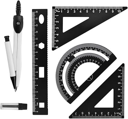 WEUVEB Precision Metal Ruler Set with Compass for Drafting and Drawing ...