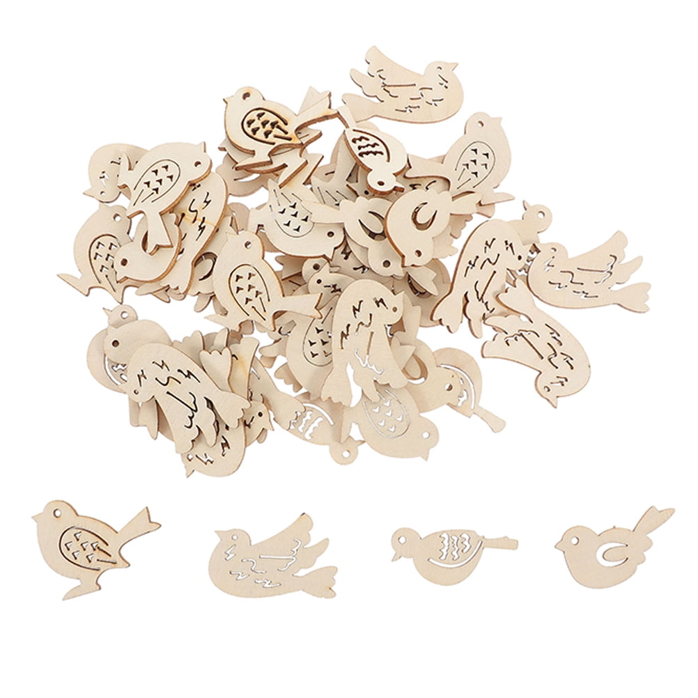 WEUVEB Handmade Wooden Bird Ornaments for Crafting Beige Color, Safe