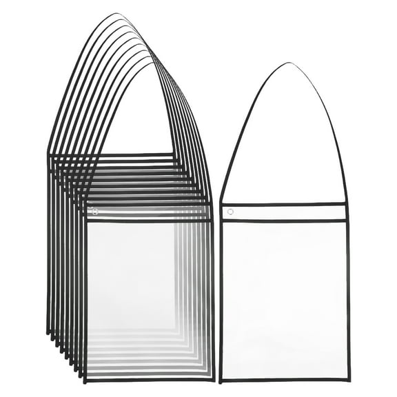 WEUVEB 10Pcs Black Hanging Job Ticket Holders Reusable Plastic Sleeves with Strap for Office