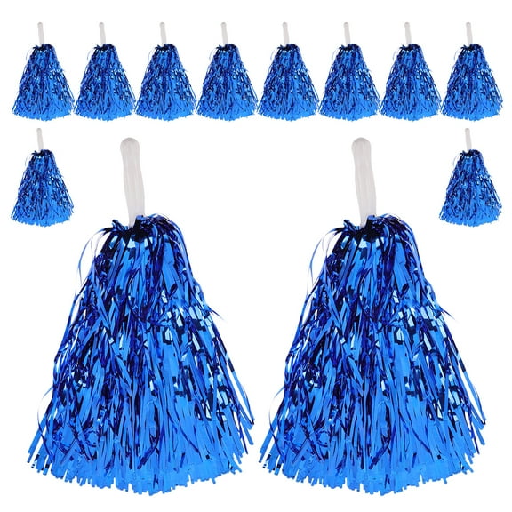 WEUVEB Metallic Cheer Pom Poms Blue Pet Material for School Sports Events 12Pcs
