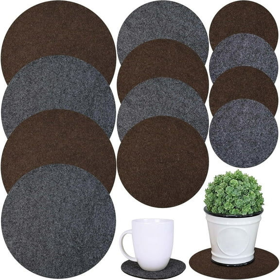 WEUVEB 12Pcs Round Felt Plant Mats with Anti Slip Bottom Reversible Absorbent Pot Coasters