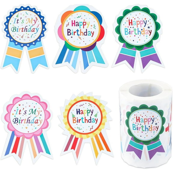 Dayesque 200pcs Happy Birthday Badge Stickers Scrapbook Birthday Stickers Cake Decorating Labels Clothing Badges for Kids Party Outfits Photo Albums