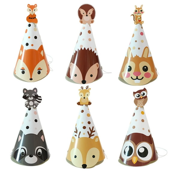 WEUVEB 24Pcs Animal Theme Party Cone Hats Paper Birthday Supplies for Kids Group Activities Fun Decorations