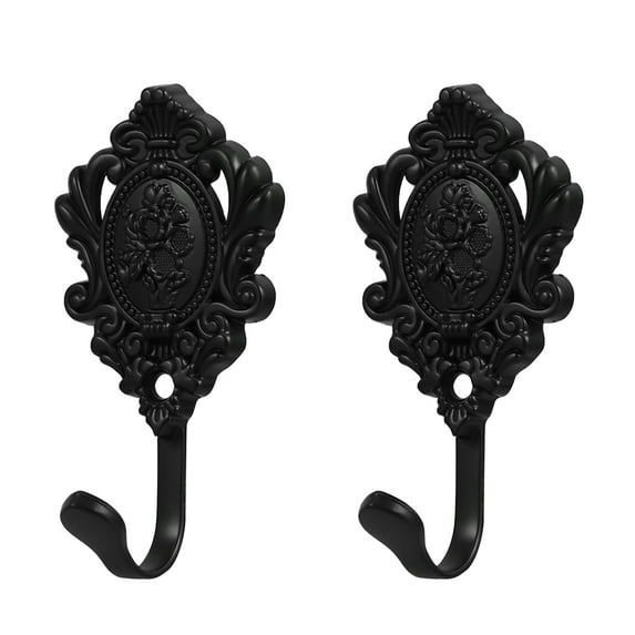 WEUVEB Black Zinc Alloy Wall Coat Rack with Stylish Embossed Design, 2 Pieces for Home Entryway Organization