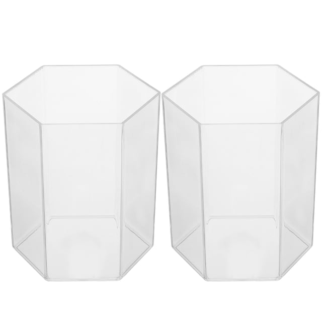 WEUVEB 2-Pack Clear Acrylic Hexagonal Pen Holders Multifunctional Desk Organizers for Office and Home Use