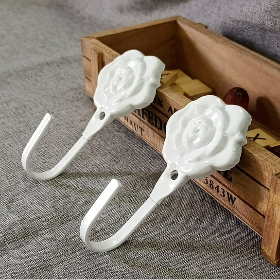 WEUVEB 2Pcs White Curtain Hooks for Balcony, Hats, Scarves, Versatile Home Decor Accessories