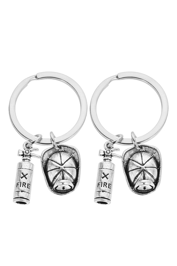 Firefighter Keychain Set 2Pcs Zinc Alloy Fireman Hat Pendant Accessories