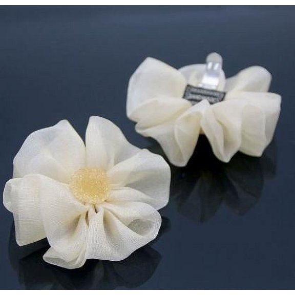 WEUVEB Flowers Shoe Clips Beige Cloth Zinc Alloy 2Pcs 2.8x2.8x1.2In