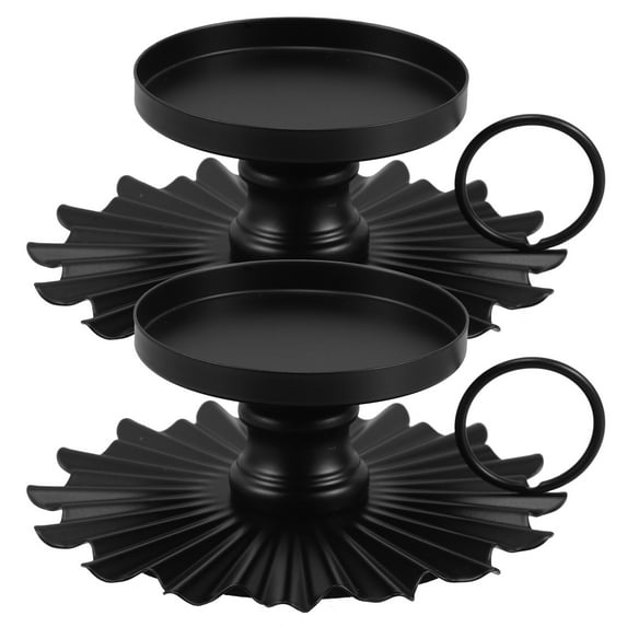 WEUVEB 2-Pack Black Metal Candle Holders with Handle for Living Room Decor, Rustic Home , and Stylish