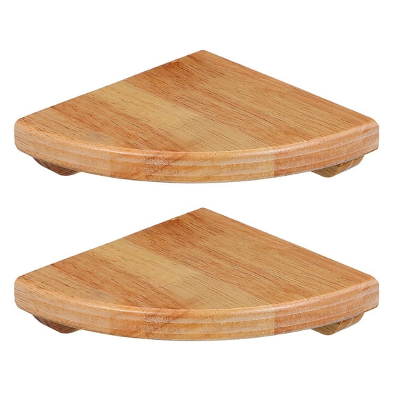 Dayesque 2-Pack Natural Wood Corner Wall Shelves with Curved Design and Multiple Display Levels for Home Decor Storage