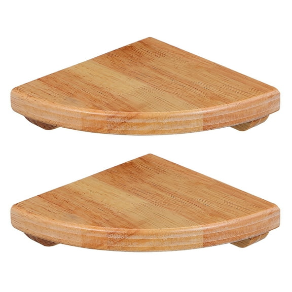 Dayesque 2-Pack Natural Wood Corner Wall Shelves with Curved Design and Multiple Display Levels for Home Decor Storage